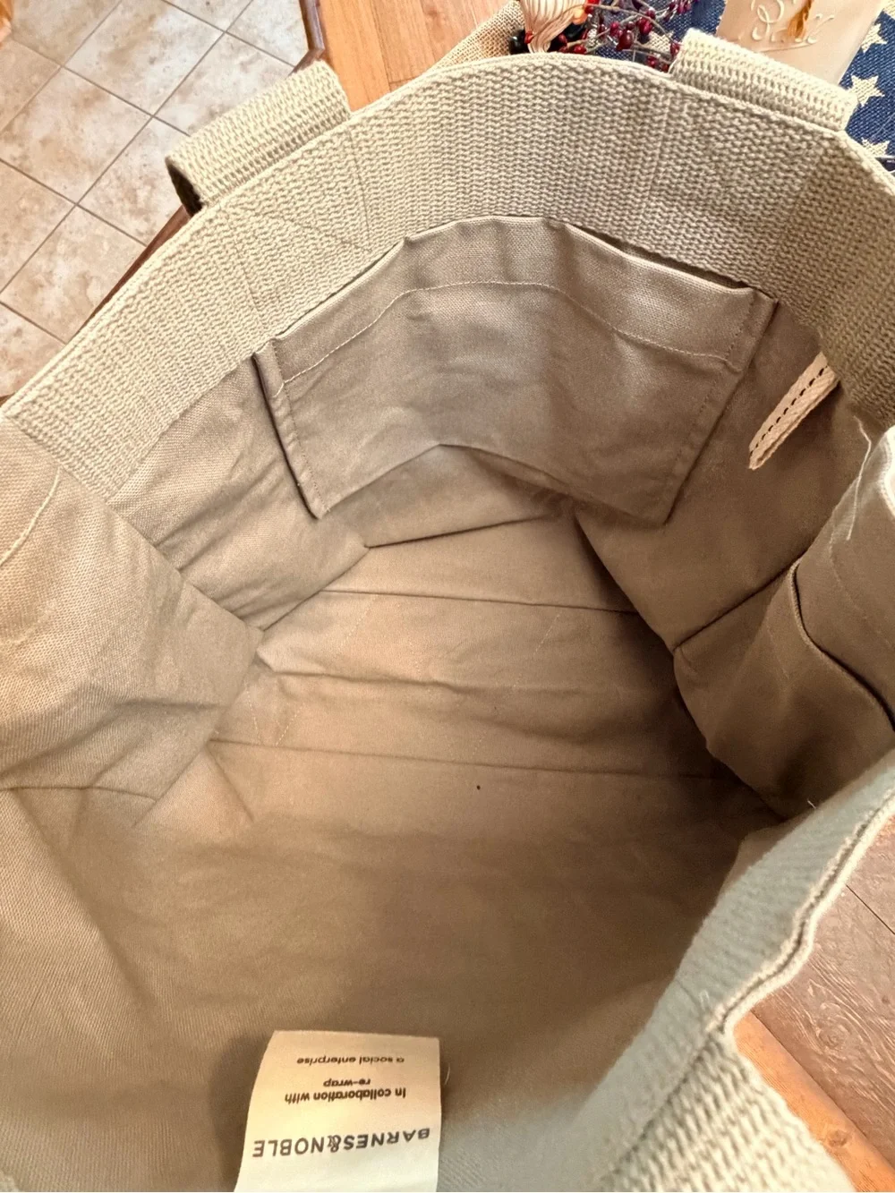Barnes & Noble Lot of 2 100% Organic Grey Canvas Tote Natural Colors Tote NWT